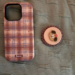 Brown Plaid Phone Case with socket iPhone 16 pro mag safe